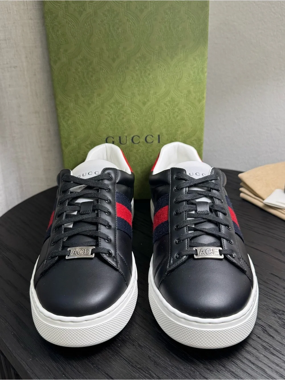 Gucci Ace Web Sneakers Leather Black 9